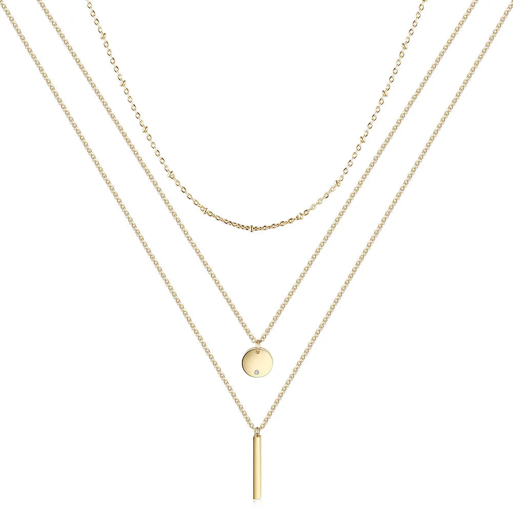 Layered Geometric Necklace - NSSN308STGC