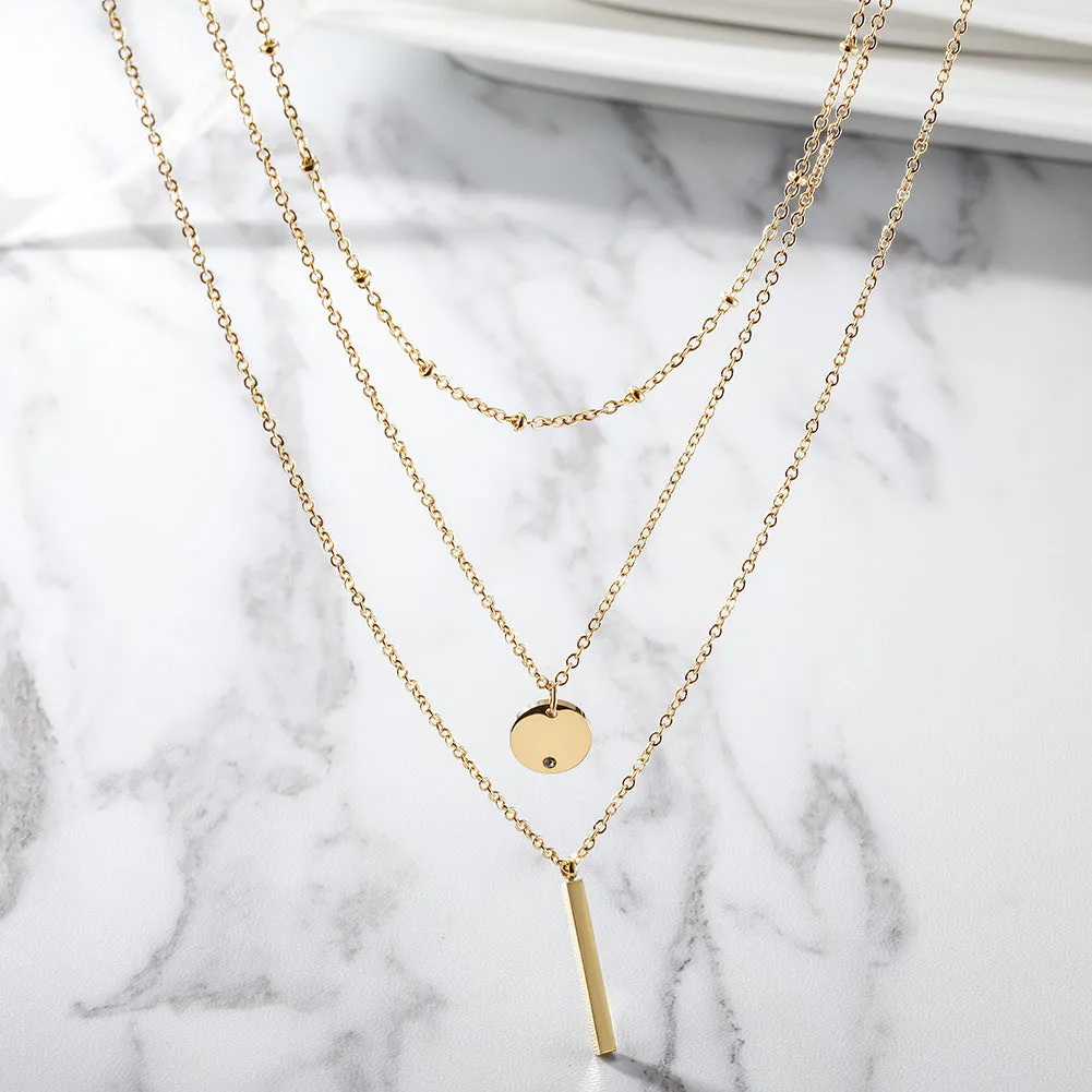Layered Geometric Necklace - NSSN308STGC