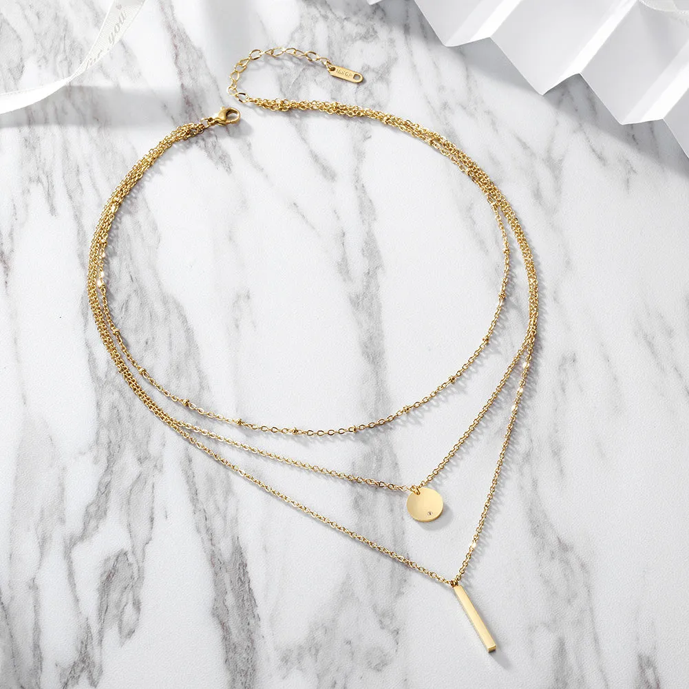 Layered Geometric Necklace - NSSN308STGC