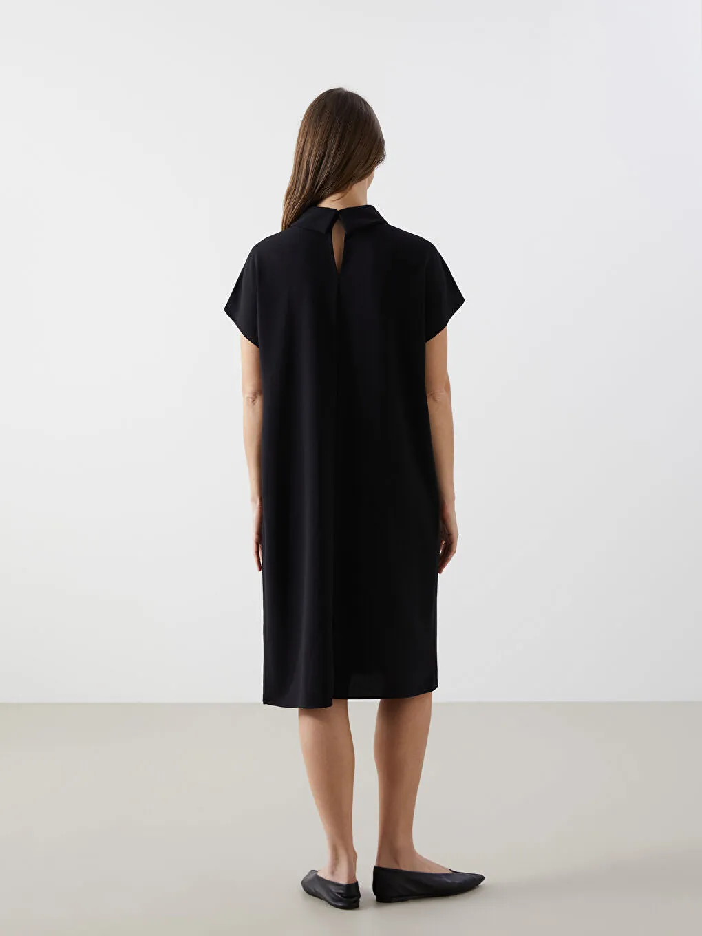 LCWAIKIKI Maternity Black Shirt Collar Stone Women Dress