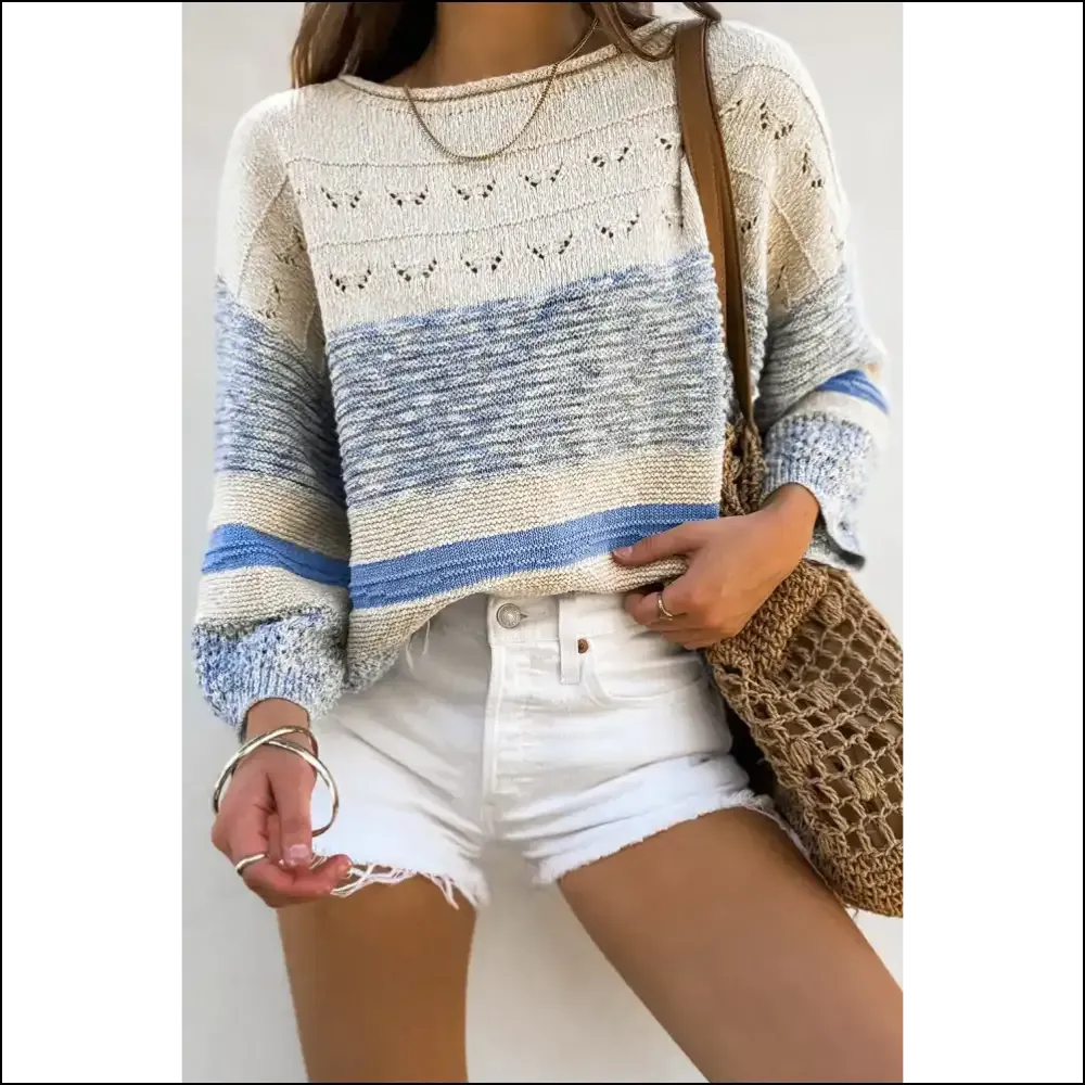 Light Blue Striped Puff Sleeve Sweater: Basic , Still Fabulous