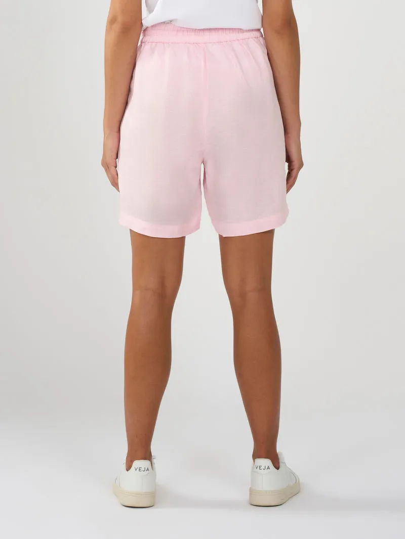 linen mix elastic waist shorts in parfait pink