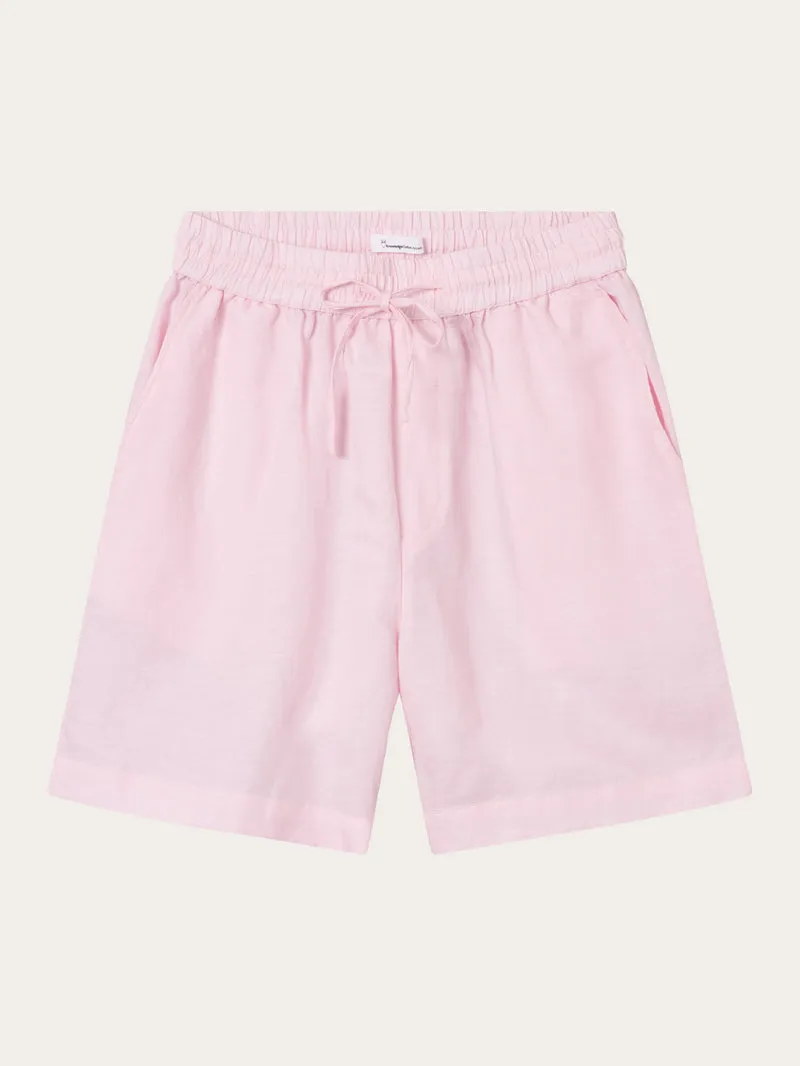 linen mix elastic waist shorts in parfait pink