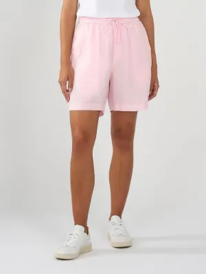 linen mix elastic waist shorts in parfait pink