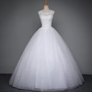Long Wedding Dress, High Quality Open-Back Wedding Dress, Lace Bridal Dress, Tulle Wedding Dress, Sleeveless Wedding Dress, Sequin Wedding Dress, LB0336