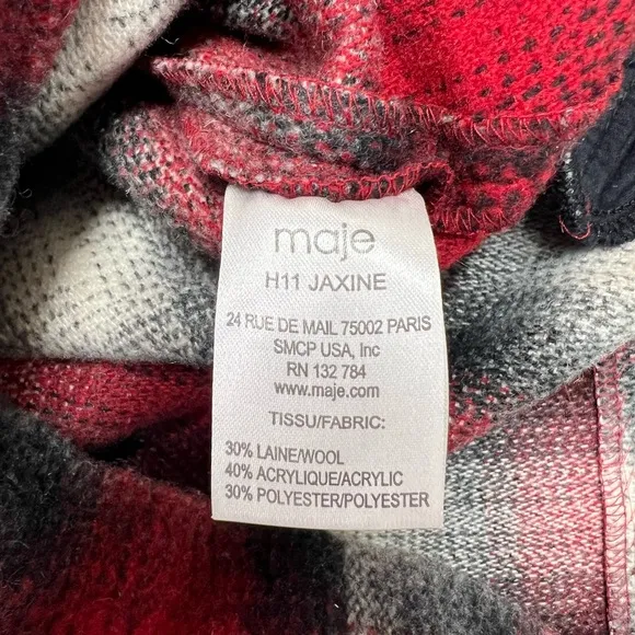Maje Jaxine Wool Dress Jumper Red Tartan Plaid Size US Small