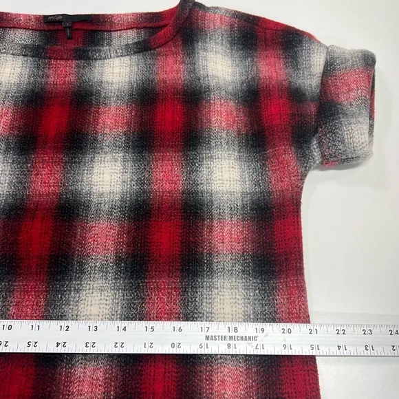Maje Jaxine Wool Dress Jumper Red Tartan Plaid Size US Small