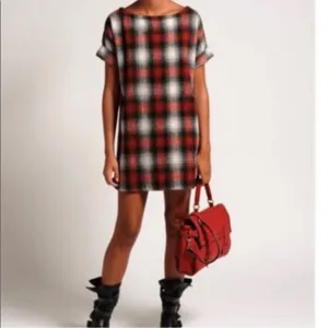 Maje Jaxine Wool Dress Jumper Red Tartan Plaid Size US Small