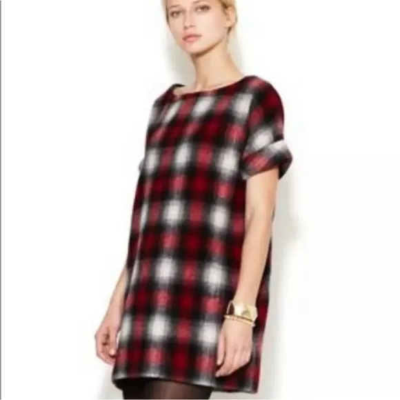 Maje Jaxine Wool Dress Jumper Red Tartan Plaid Size US Small