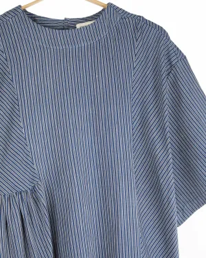 May Boxy Dress in Twill Indigo Stripes