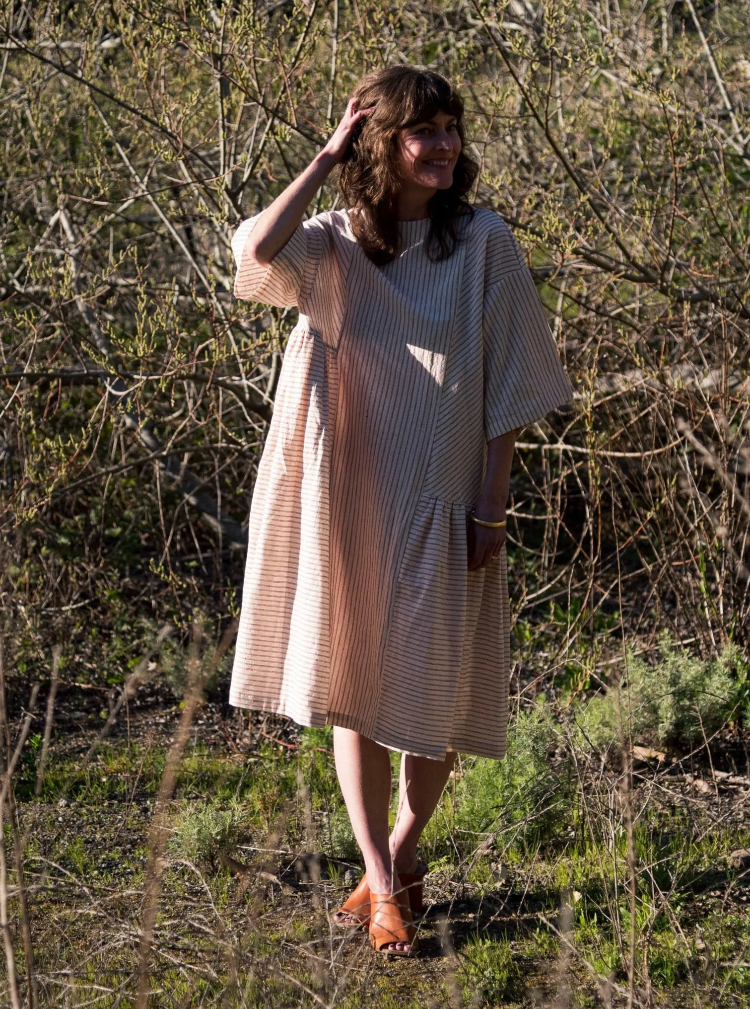 May Boxy Dress in Twill Indigo Stripes