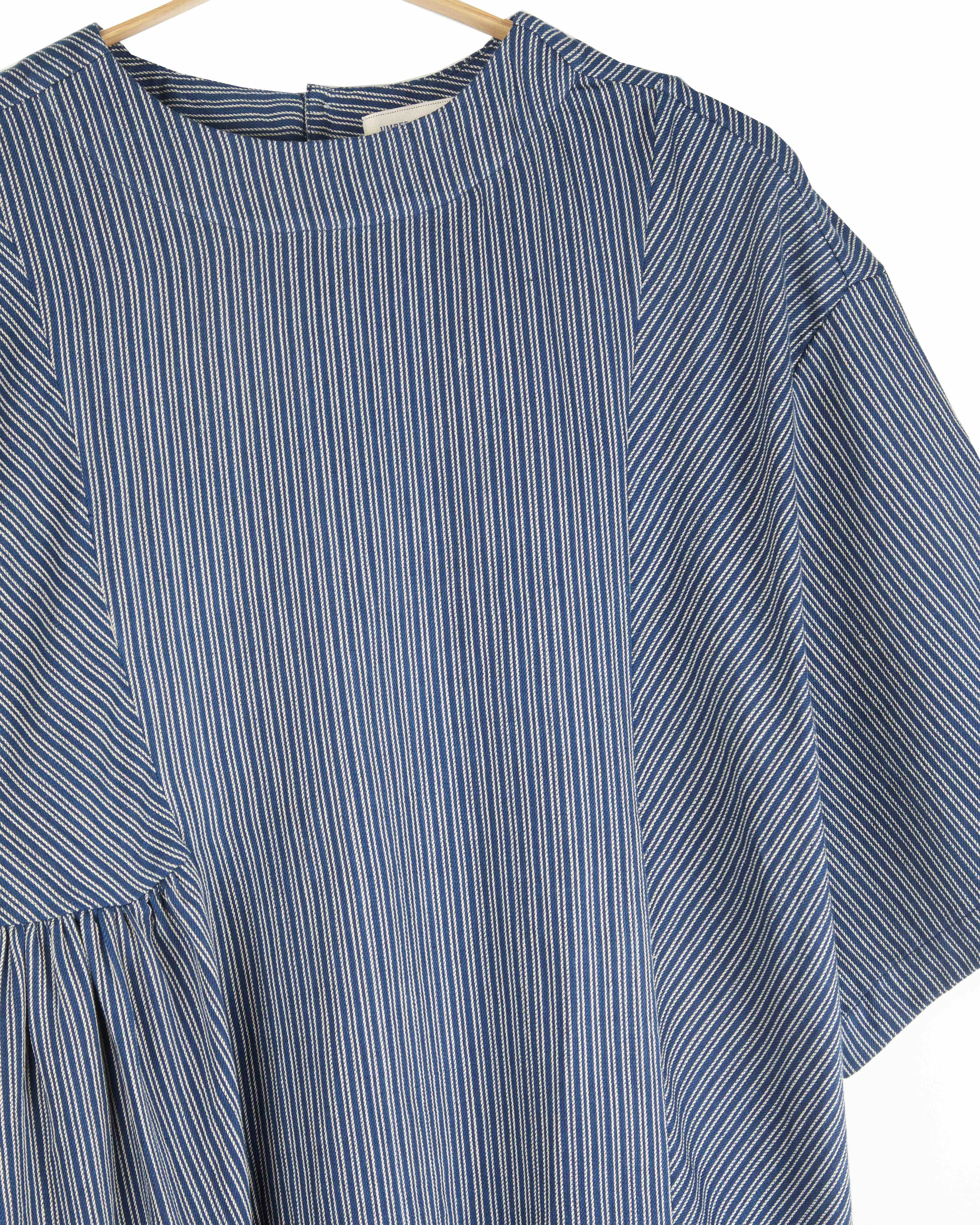 May Boxy Dress in Twill Indigo Stripes