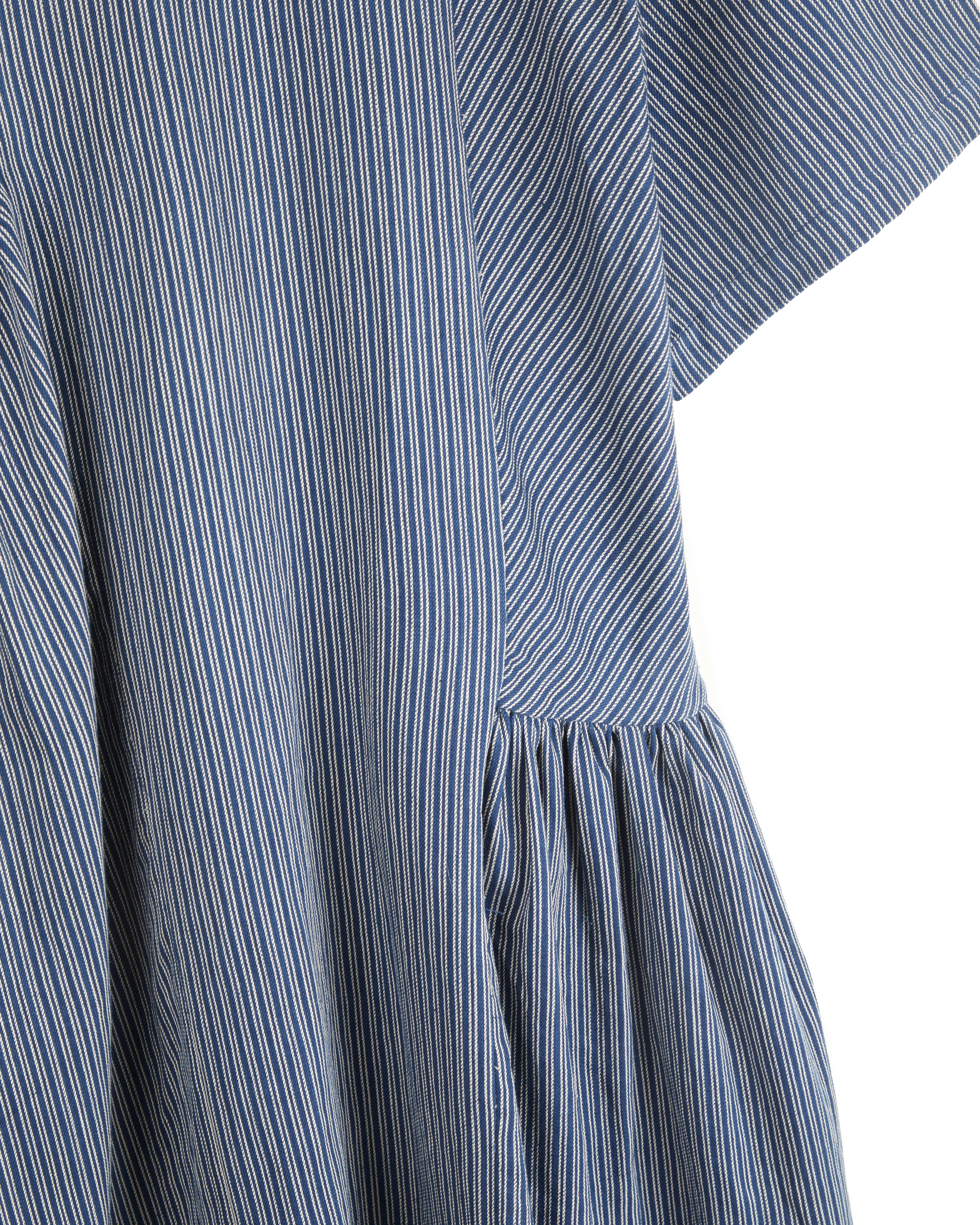 May Boxy Dress in Twill Indigo Stripes