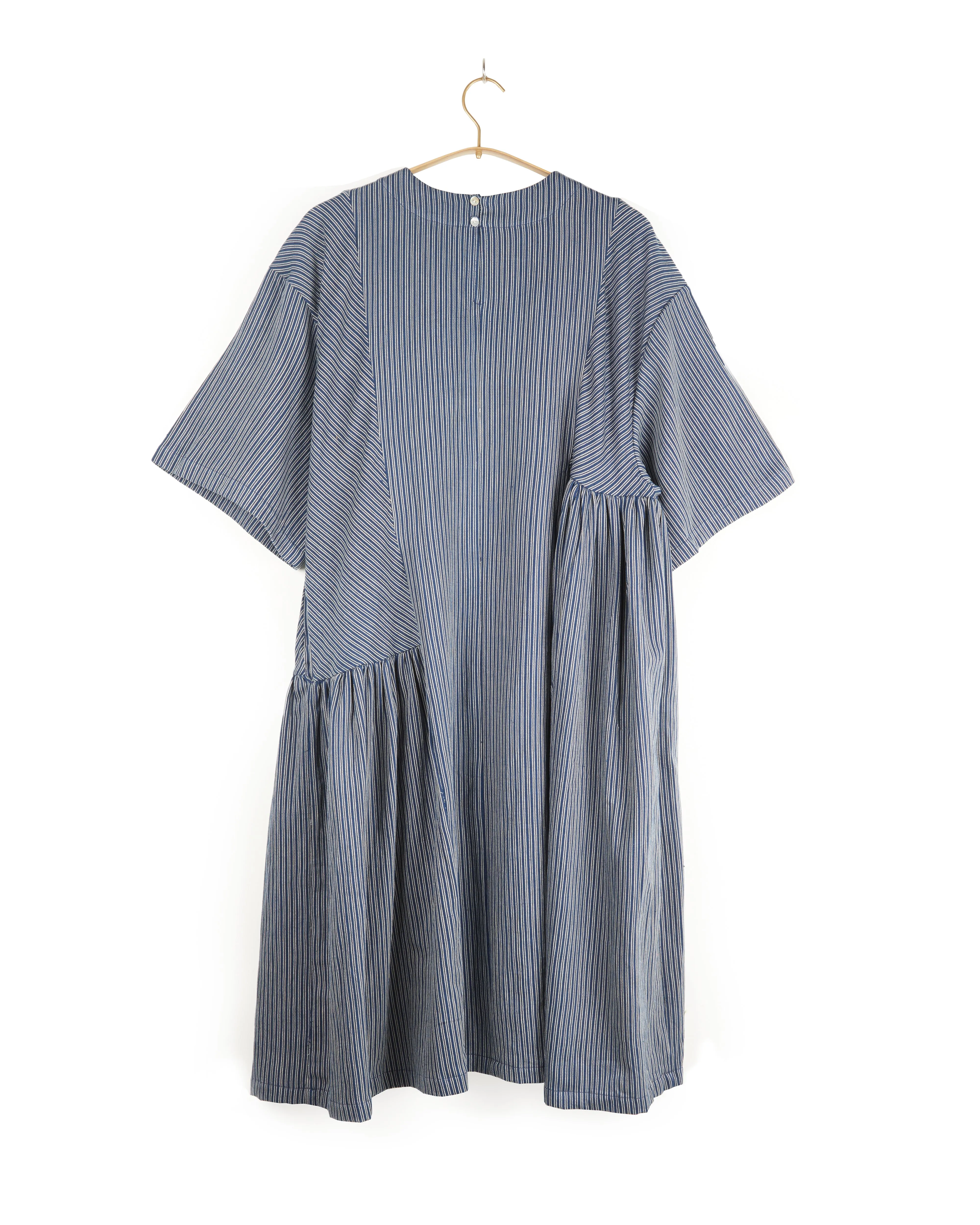 May Boxy Dress in Twill Indigo Stripes