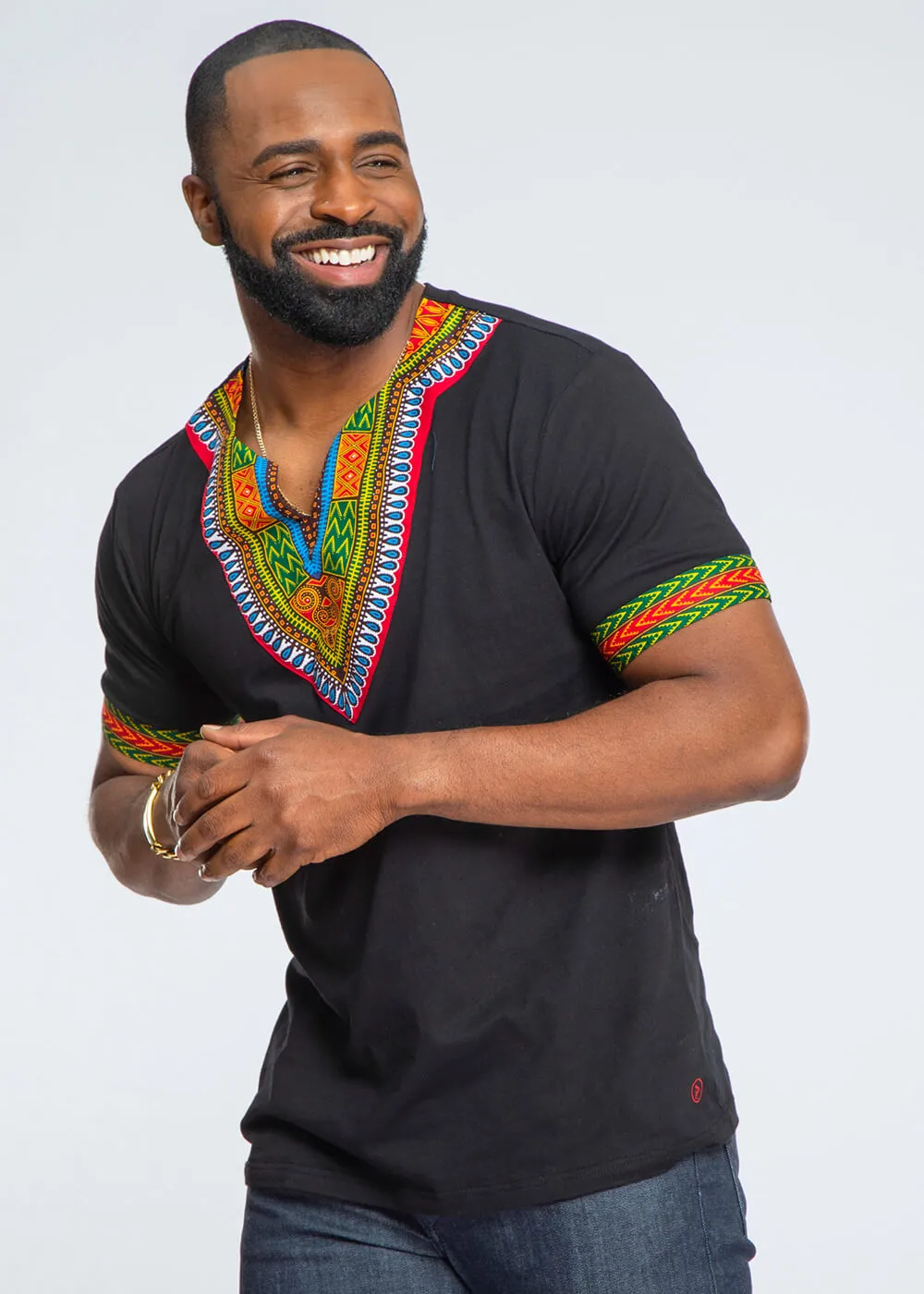 Men's African Print Dashiki T-Shirt (Black)