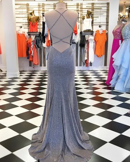 Mermaid V-neck Straps Bule Sequin Prom Dresses,Cheap Prom Dresses,PDY0487