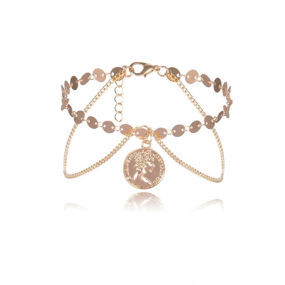 Minimalist Layered Relief Coin Pendant Sequins Arm Cuff - Chic Gold Silver Tone Sequins Chain Cuff Bracelet - Layered Upper Arm Band