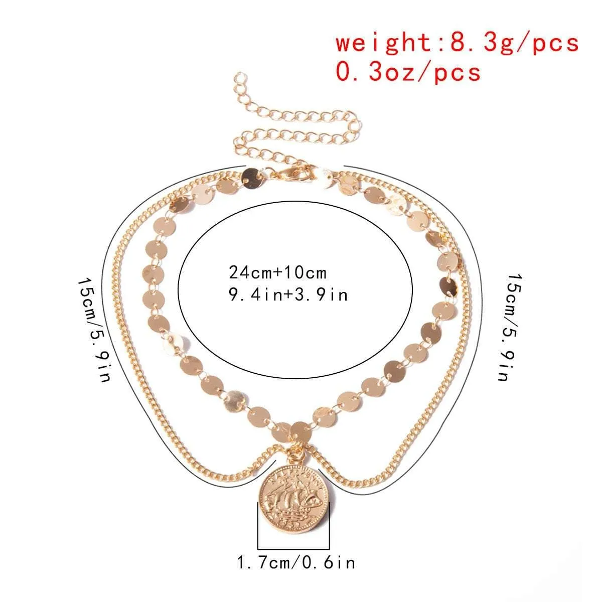 Minimalist Layered Relief Coin Pendant Sequins Arm Cuff - Chic Gold Silver Tone Sequins Chain Cuff Bracelet - Layered Upper Arm Band