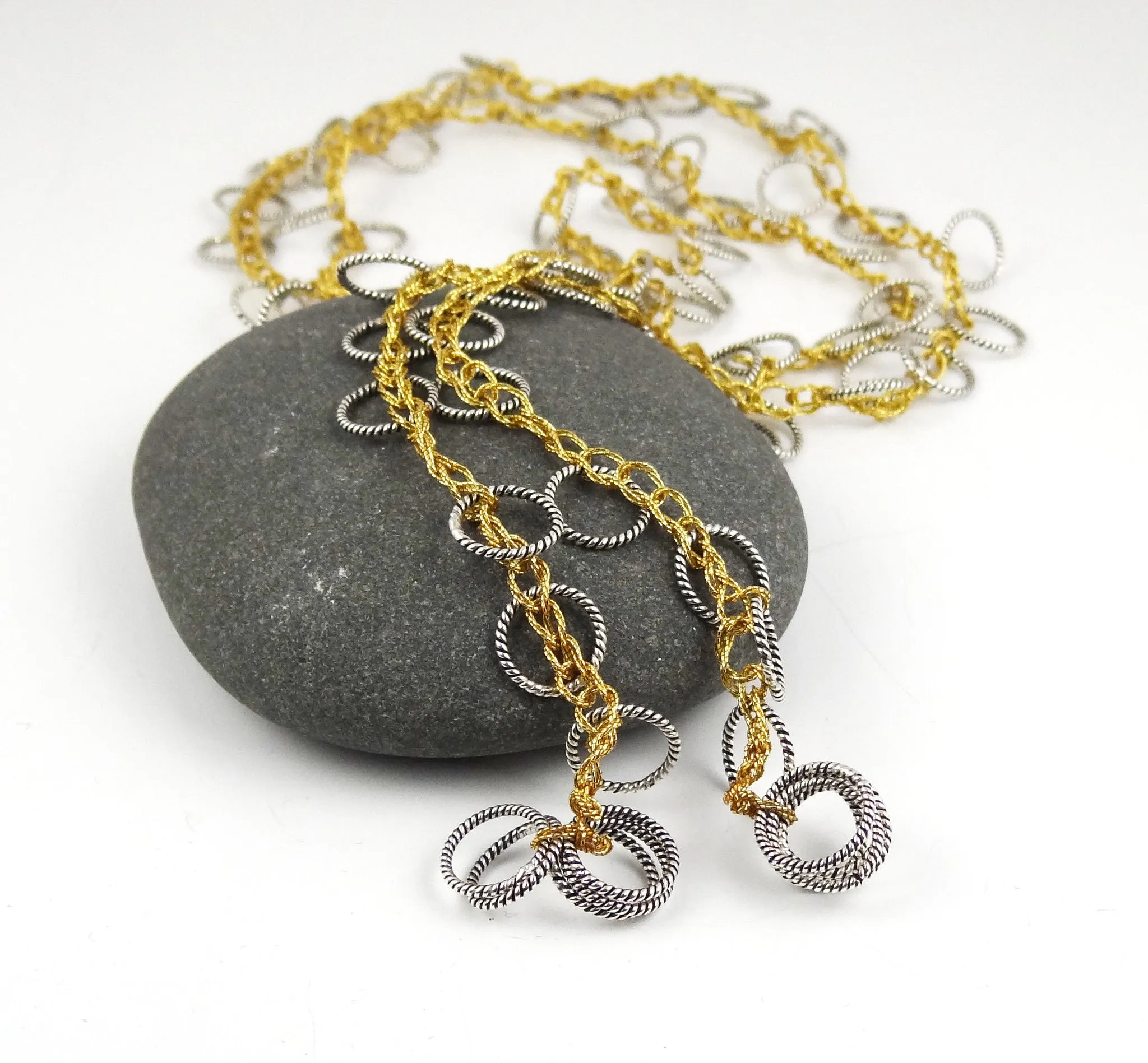 Mixed Metal Loopy Lariat Necklace