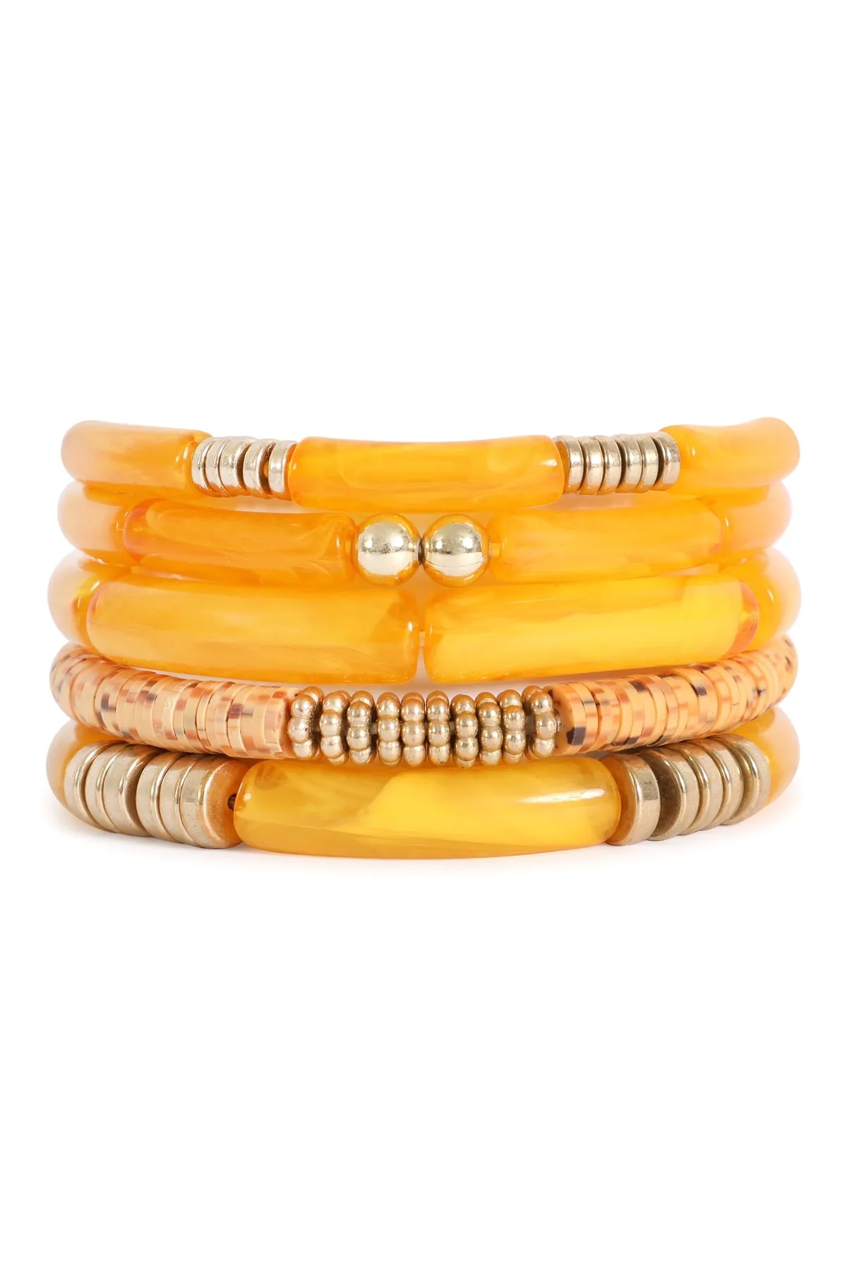 Multi Layer Tubular, CCB, FIMO Versatile Stretch Bracelet Orange - Pack of 6