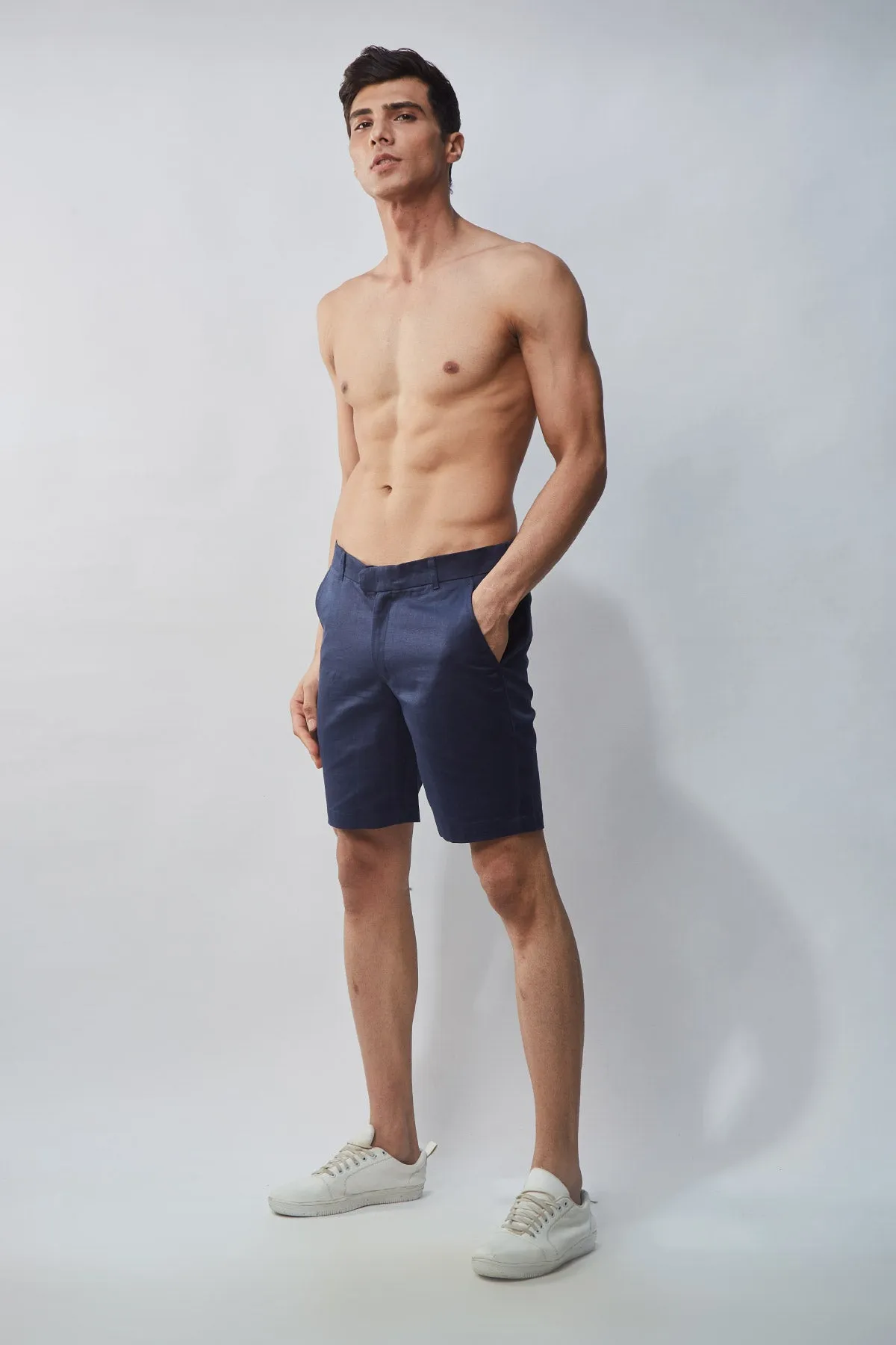 Navy Linen Shorts