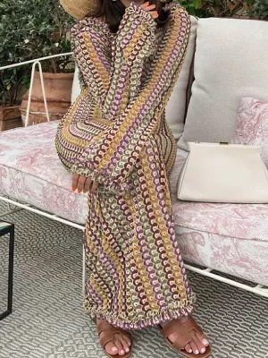 New Fashion Backless Dress Lace Contrast Color Long Sleeve Slim Design Dress