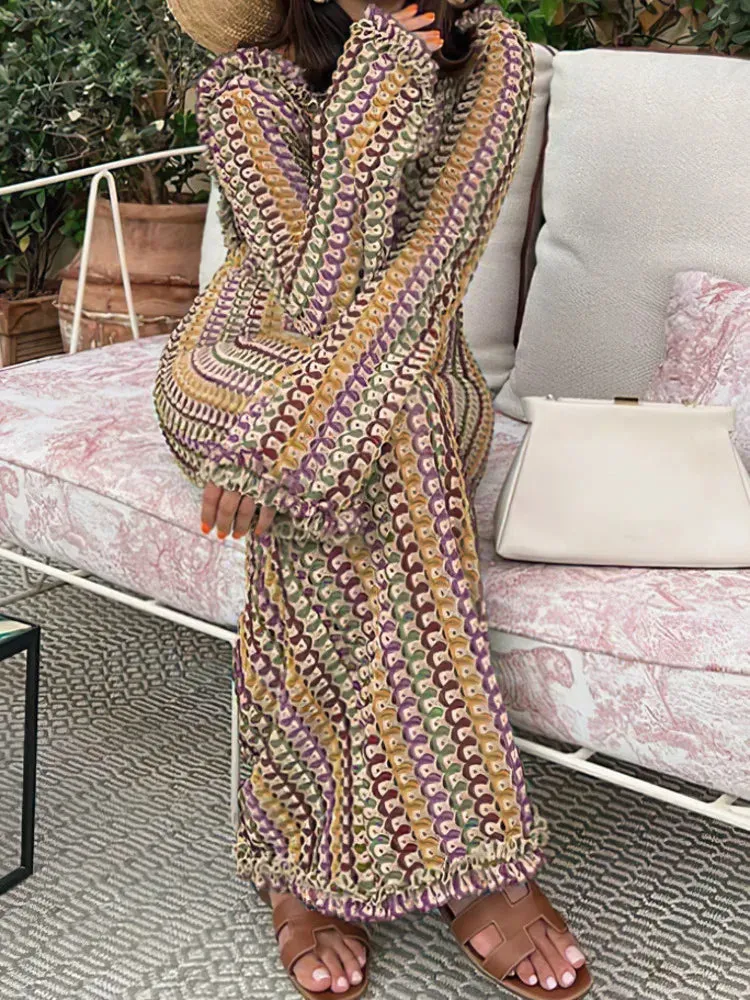New Fashion Backless Dress Lace Contrast Color Long Sleeve Slim Design Dress