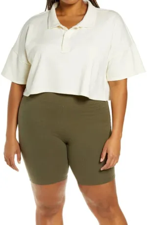 New Nordstrom BP. French Terry Crop Polo in Cream, PLUS size 1X!