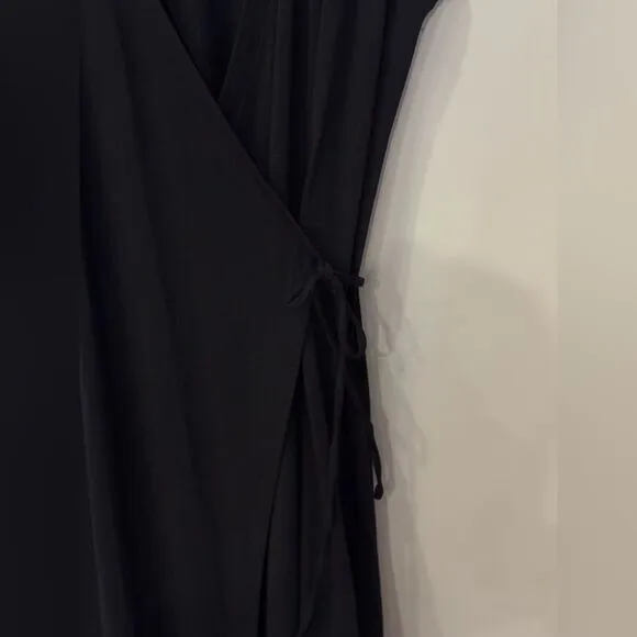 NWT Eileen Fisher Stretch Jersey Knit Wrap Dress Size Large Black Knee Length