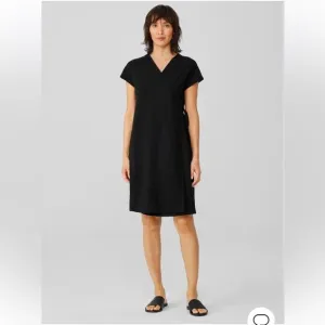 NWT Eileen Fisher Stretch Jersey Knit Wrap Dress Size Large Black Knee Length