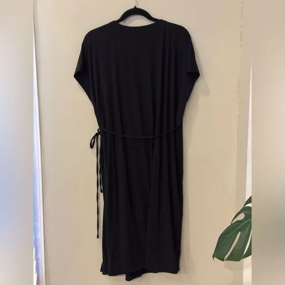 NWT Eileen Fisher Stretch Jersey Knit Wrap Dress Size Large Black Knee Length