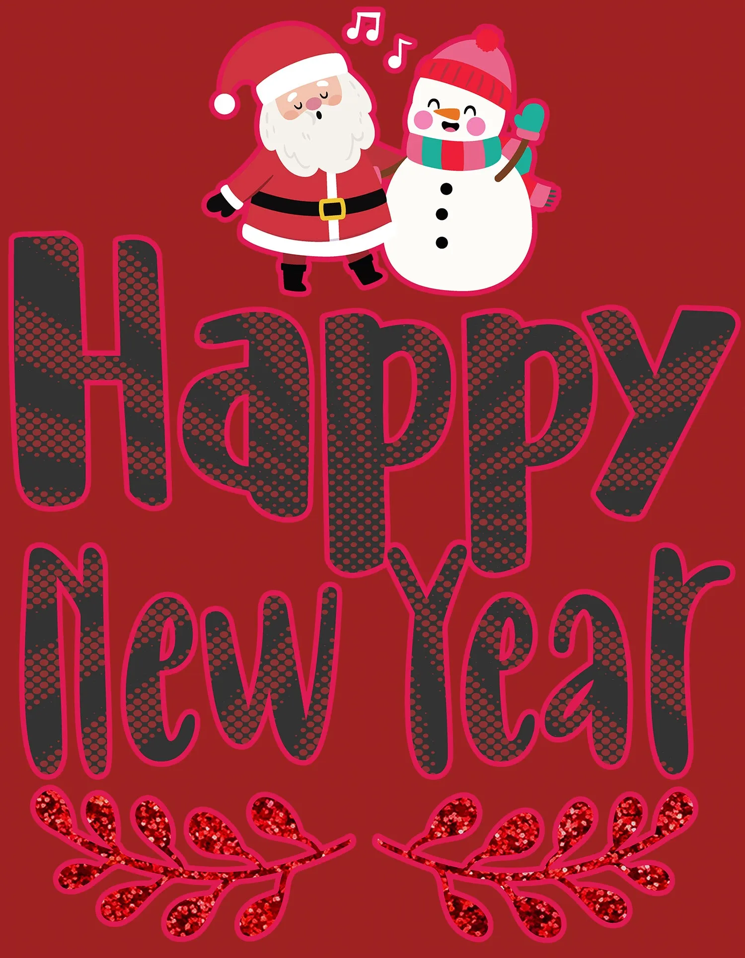 NYE Happy New Year Santa Sparkle Snowman Bling Cute Family Women's T-Shirt