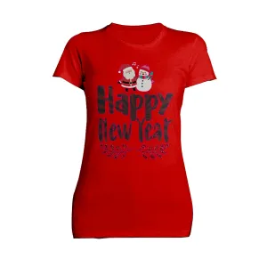 NYE Happy New Year Santa Sparkle Snowman Bling Cute Family Women's T-Shirt