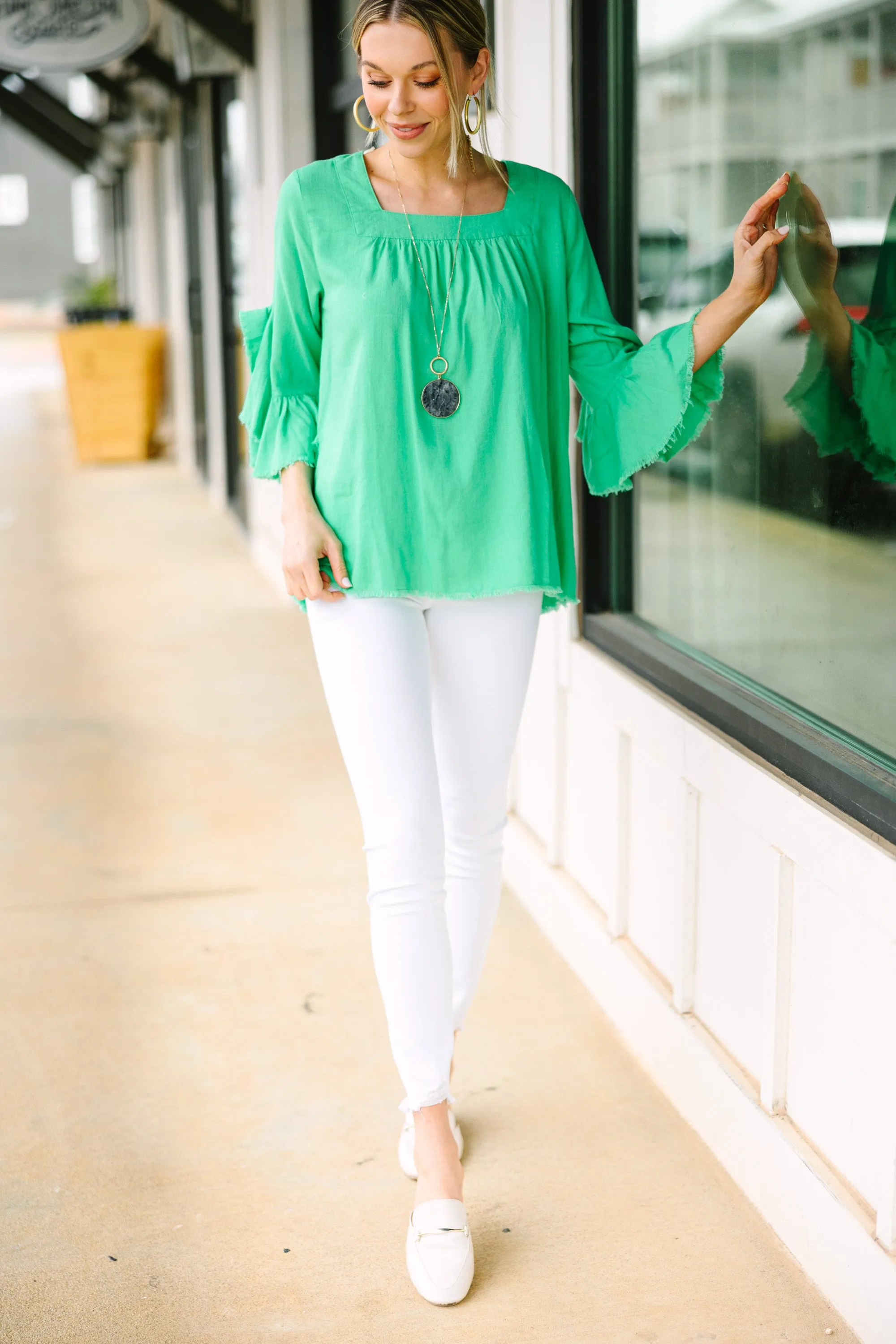 On Your Side Lime Green Linen Blouse