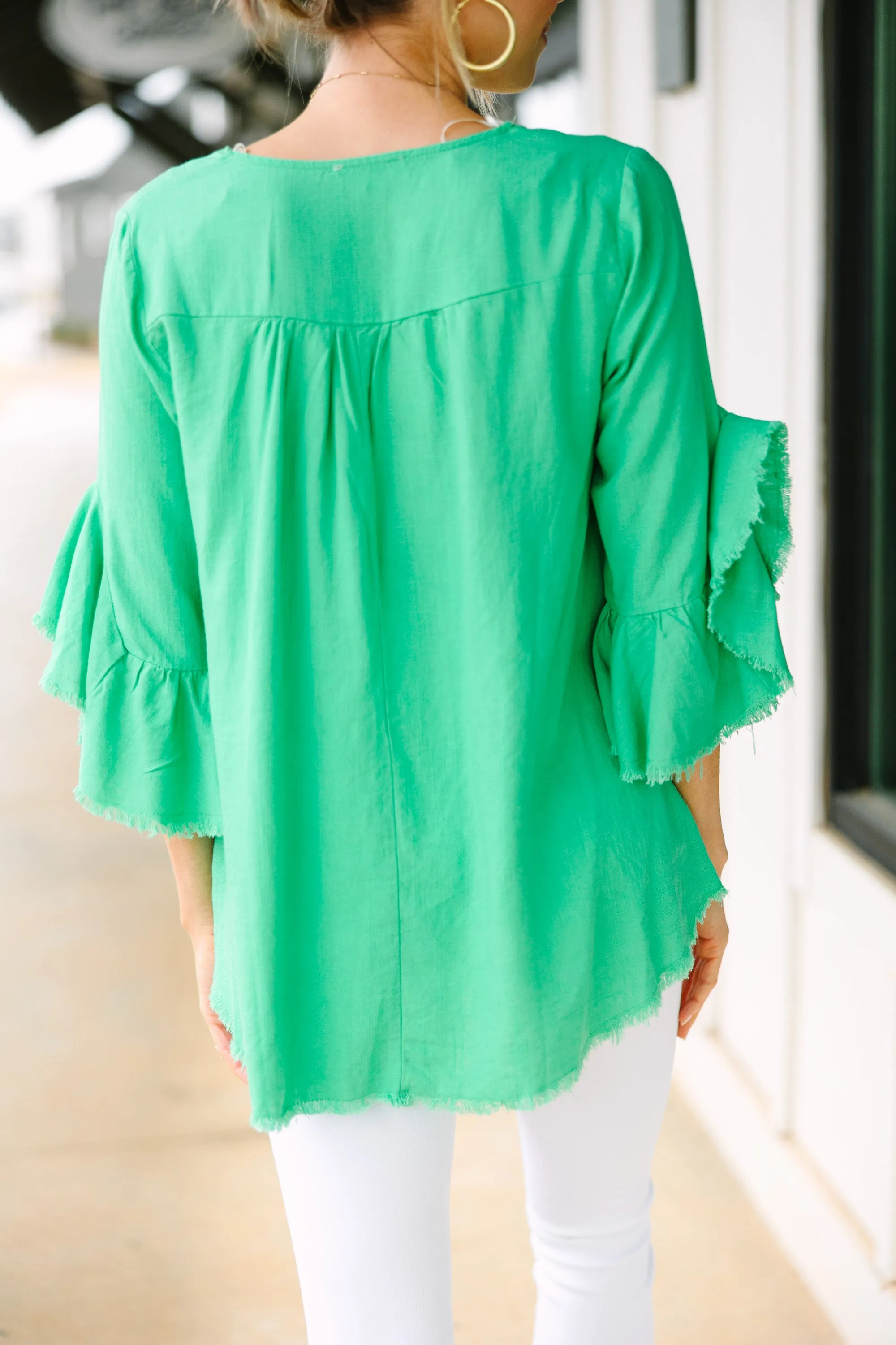 On Your Side Lime Green Linen Blouse