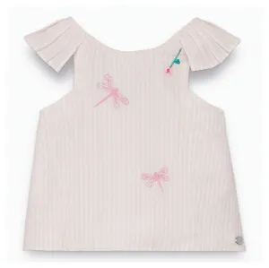 Pale Pink Tunic With Dragonflies and Flowers