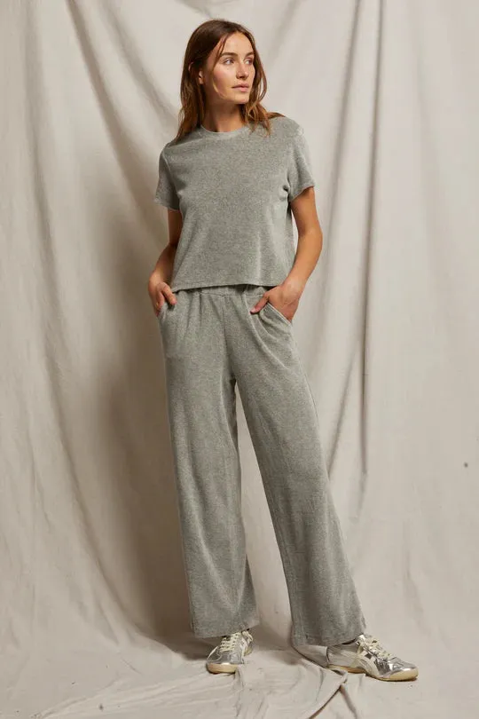 Perfect White Tee Clara Velour Crew Neck Tee Heather Grey