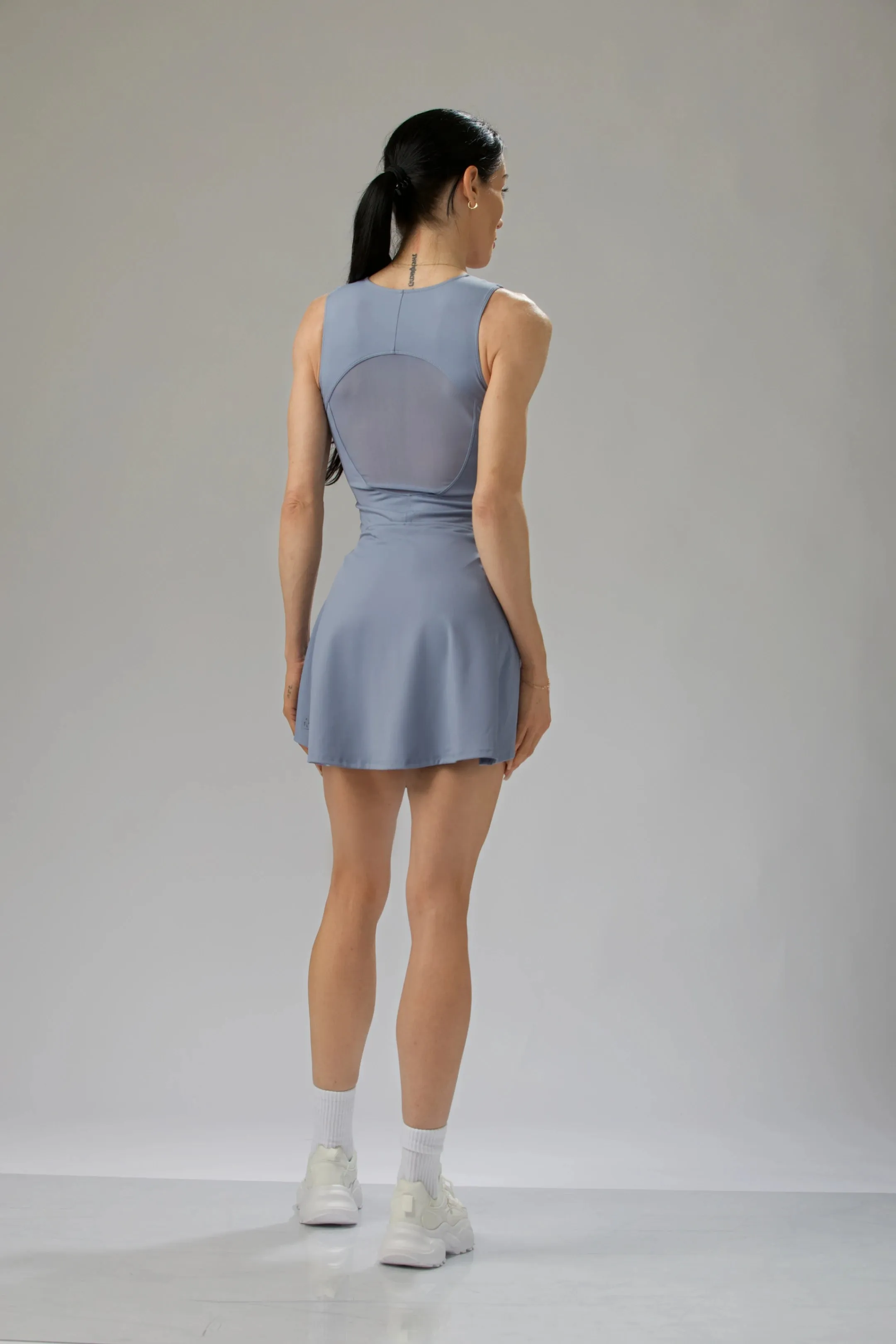 Performance Mesh Back Zip Dress with Built-In Shorts & Pockets