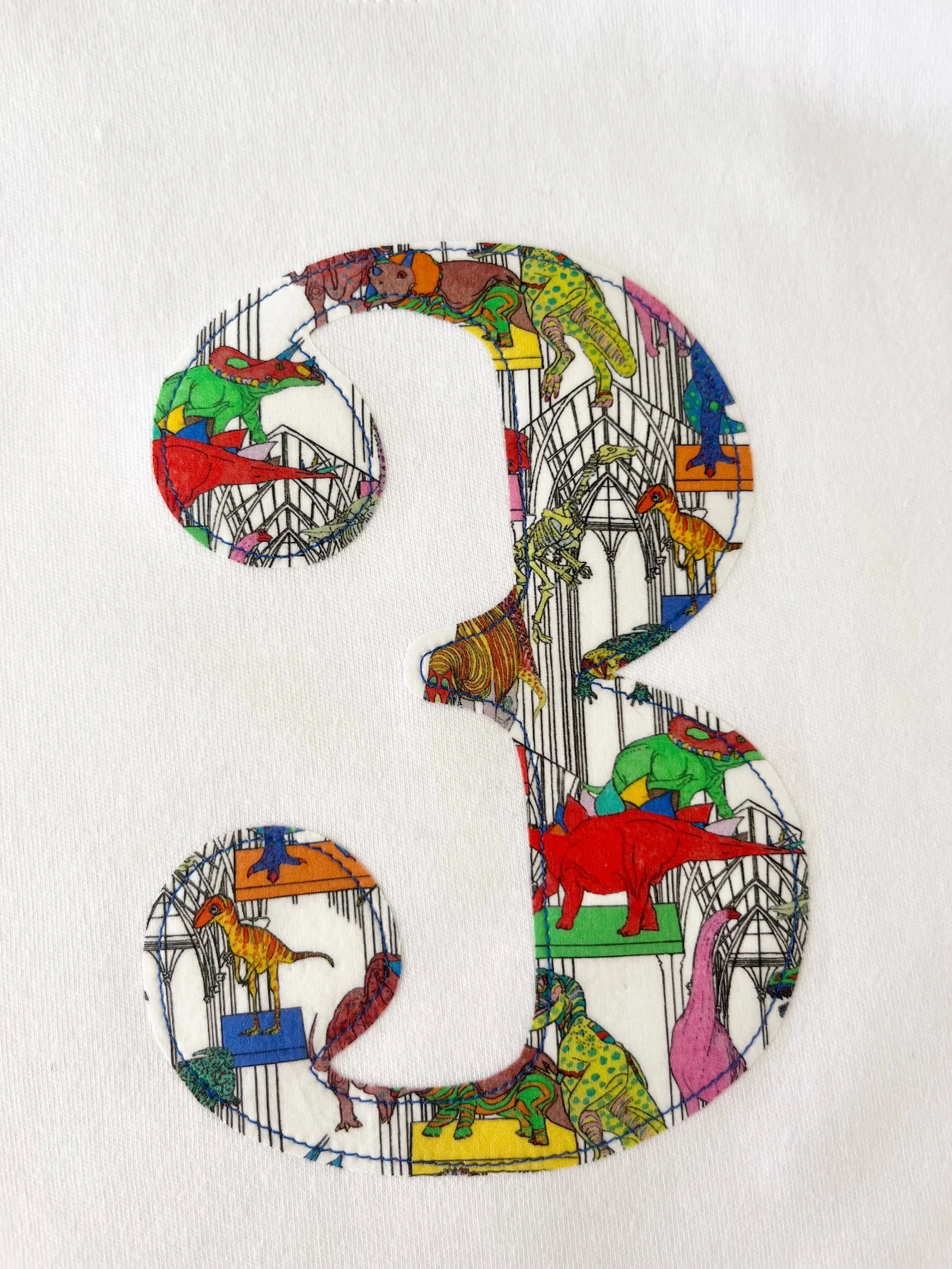 Personalised or Number White T-Shirt in Dinosaur Liberty Print