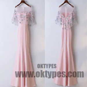Pink Long Floor Length Prom Dresses, Appliques Lace Prom Dresses, Zipper Yarn Prom Dresses, Pink Evening Dresses, TYP0244