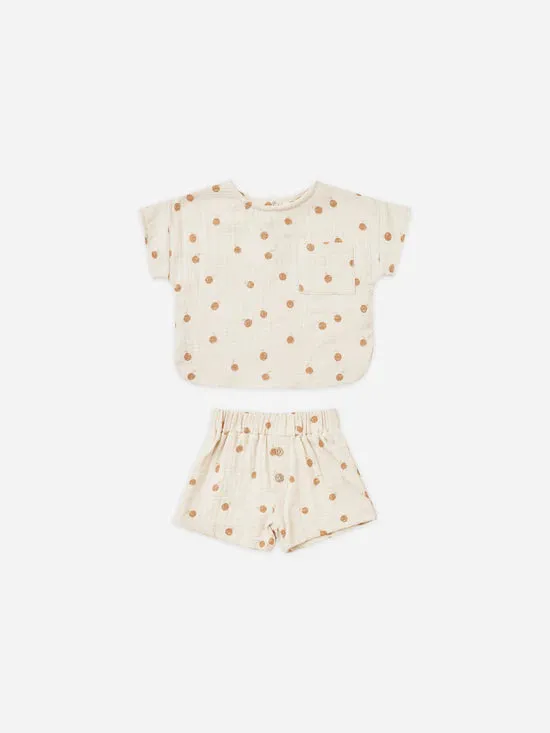 Quincy Mae Woven Boxy Top and Shorts Set - Oranges