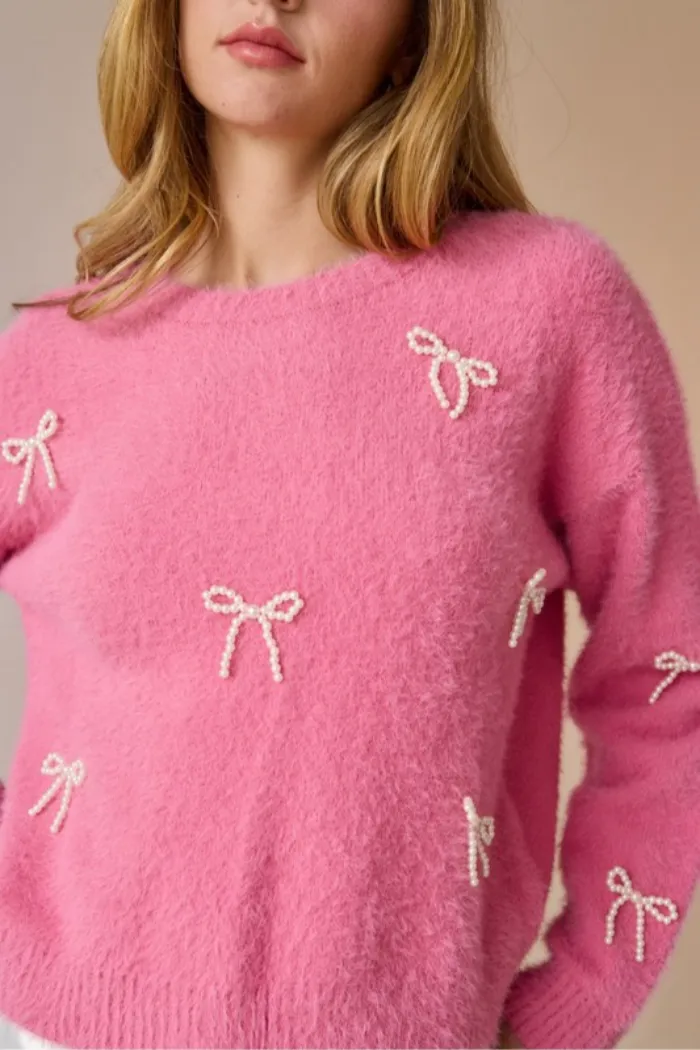 "Delilah" Pearl Bow Sweater