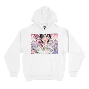 "Fox Pose" Basic Hoodie White/Light Pink/Pink