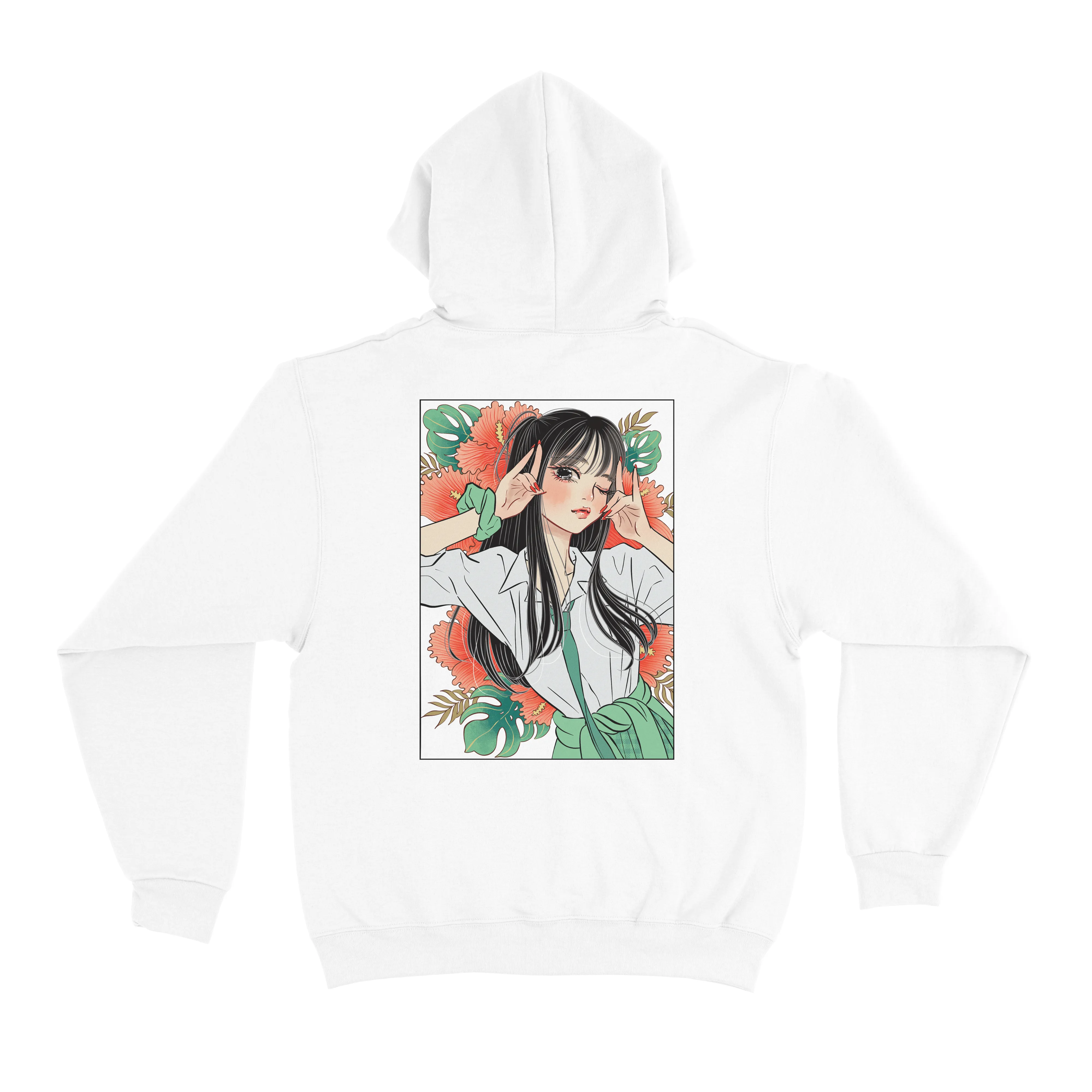 "Fox Pose" Basic Hoodie White/Light Pink/Pink