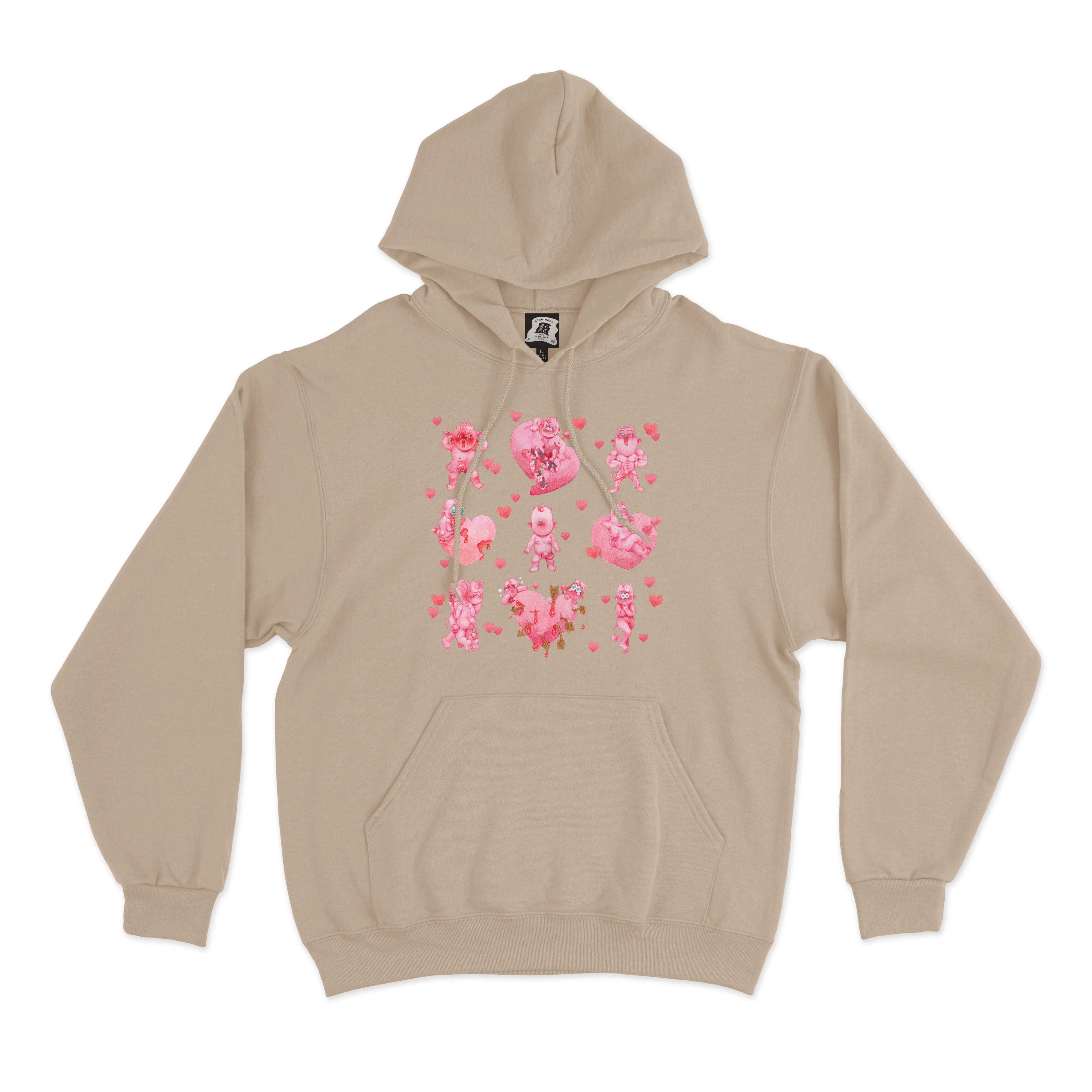 "Happy Holislay" Basic Hoodie Beige/Light Pink