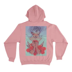 "Red Roses" Fleece Hoodie Light Pink