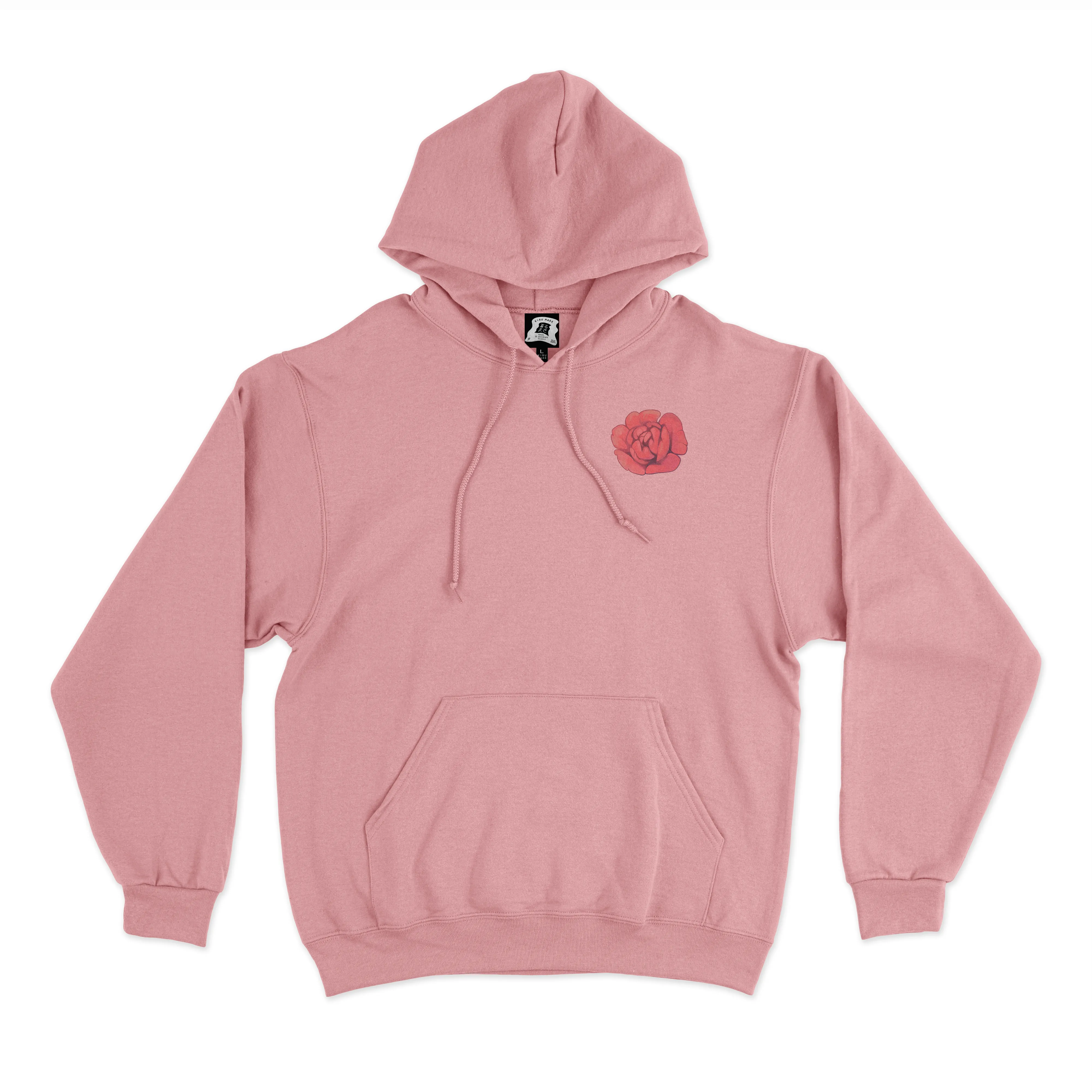 "Red Roses" Fleece Hoodie Light Pink
