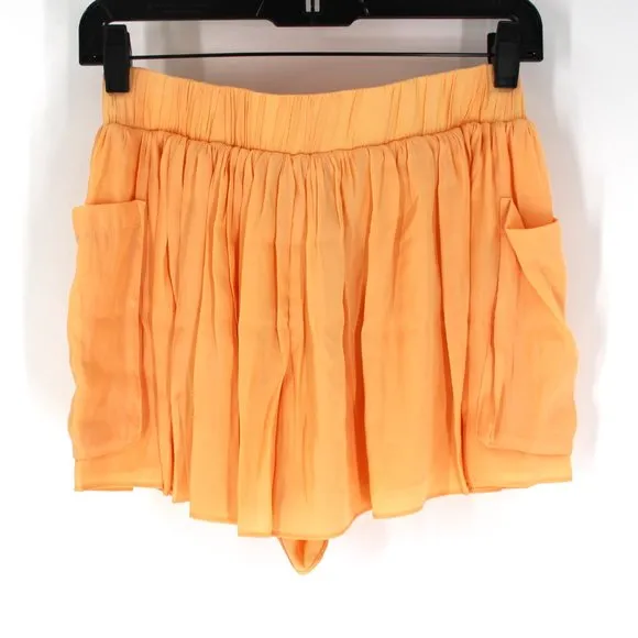 Ramy Brook August Mini Pleated Shorts Nectar Orange Side Pouch Pockets Small NEW