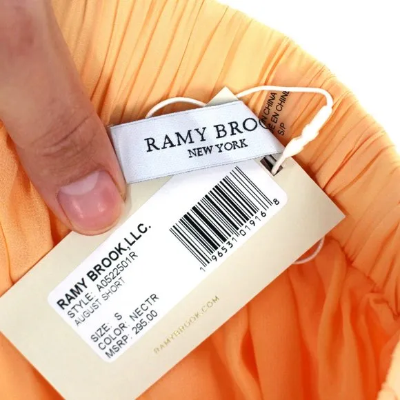 Ramy Brook August Mini Pleated Shorts Nectar Orange Side Pouch Pockets Small NEW