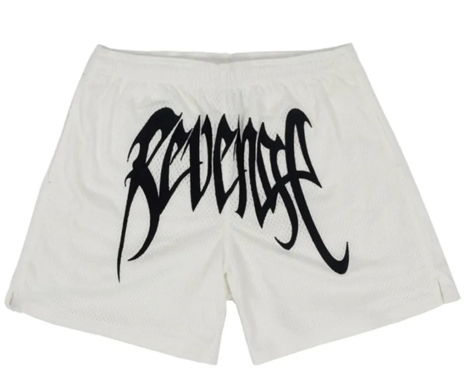 Revenge Embroidered Mesh Shorts White